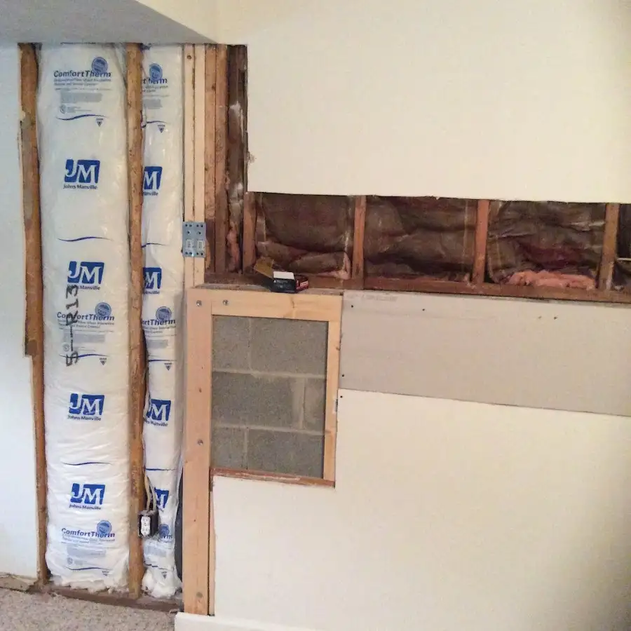 Wall insulation replacement during Basement Flood Cleanup in Tiverton
